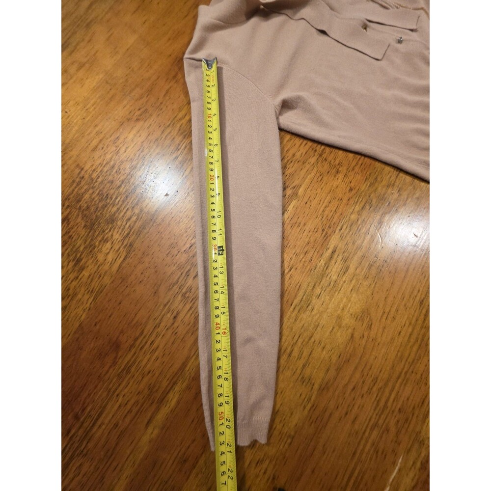 Bogari Silk Blend Cardigan Sweater Small Tan Rosette Tie Neck Button Front - Picture 6 of 10